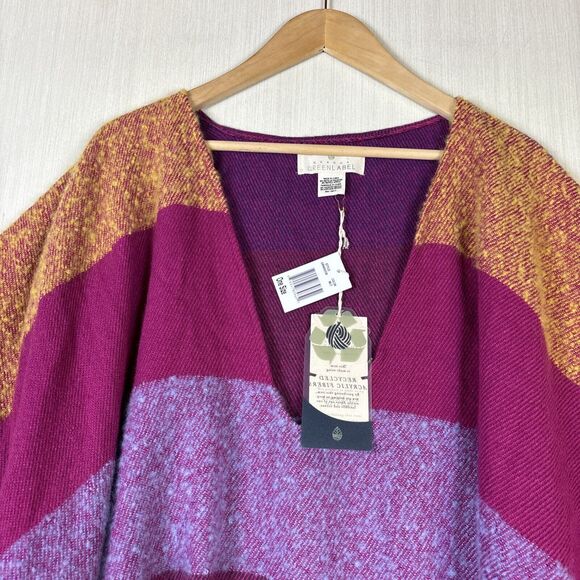 Quagga Green Label Poncho One Size Striped Fringe Pull Over Wrap Recycled NWT - Picture 2 of 8